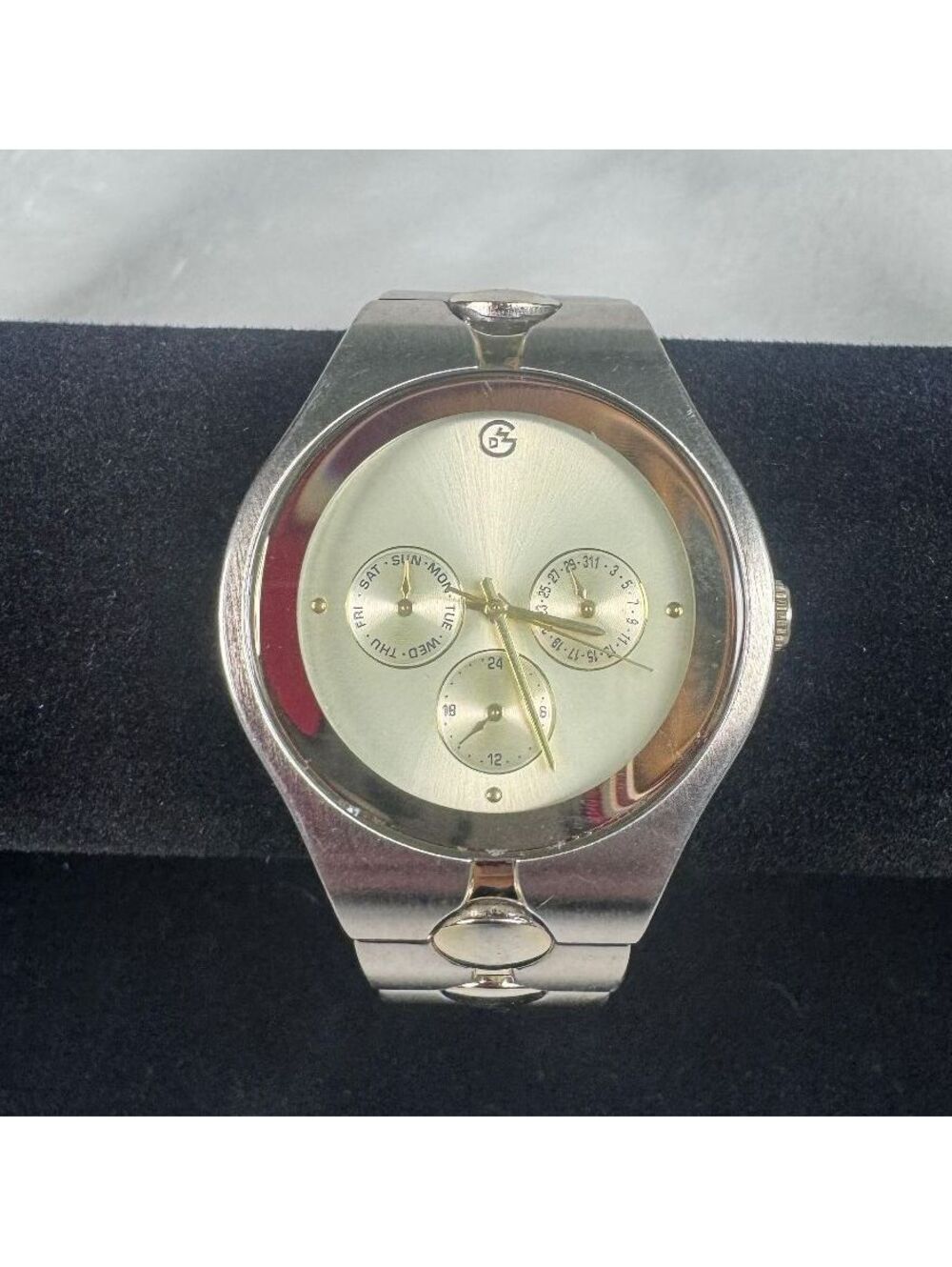 Vtg Men's Watch George FMDGE168 Chronograph Silver & Gold Tone Stainless WORKS